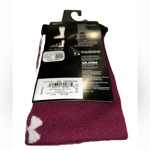 Under Armour UA Team OTC Soccer Socks 1 Pair Youth 13.5K-4.5 Maroon w White Logo - Picture 9 of 10